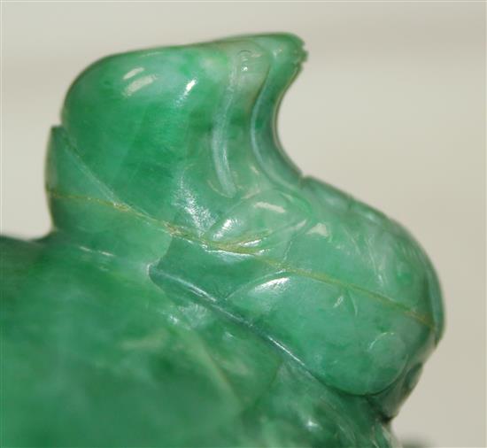 A good Chinese archaistic green jadeite censer and cover, Ding, 19th / 20th century, weight 1.6kg, width 16.7cm, height 13cm